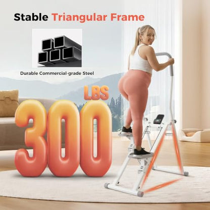 Stair Stepper for Home Gym, Foldable Vertical Climber Workout Machine, 3 Levels of Adjustable Resistance, 300 lbs Capacity Cardio Machine, LCD Monitor, Extended and Widened Anti-Slip footrests - color: WHITE