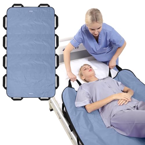 Bed Positioning Pad with Reinforced Handles 63" x 40" Washable Patient Transfer Slide Sheet for Body Lifting, Turning, Repositioning, for Elderly, Incontinence, Caregiver, Blue Gray - color: Blue Gray