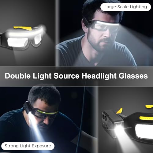 Adjustable Headlamp Glasses With Motion Sensor Rechargeable Headlight Safety Glasses for Camping - color: Yellow