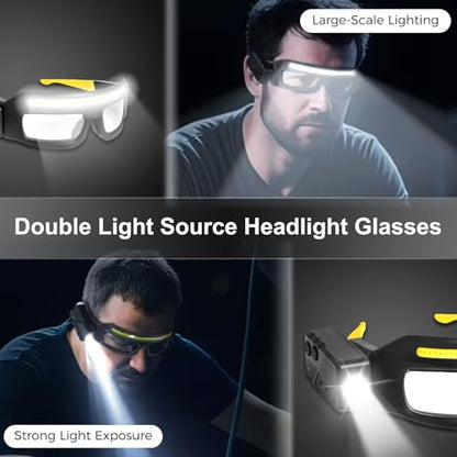 Adjustable Headlamp Glasses With Motion Sensor Rechargeable Headlight Safety Glasses for Camping - color: Yellow