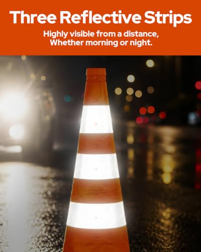 2 Pack 36In Collapsible Traffic Safety Cones with Reflective Collar - size: 36 Inch
