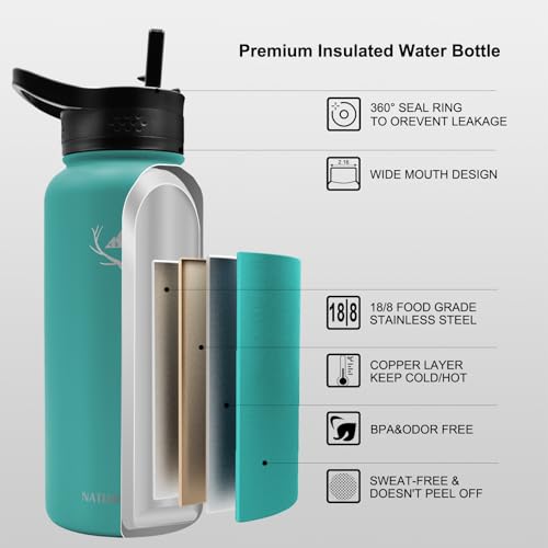 NATURE PIONEOR 32 oz Insulated Water Bottle with Carrier Bag & 3 Lids - color: Pine Green, size: 32 Ounces