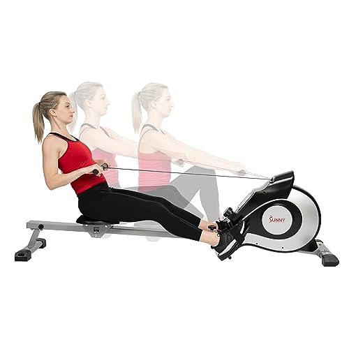 Sunny Health & Fitness Magnetic Rowing Machine Rower with 8-Level Resistance, 53.4" Extended Slide Rail & Digital LCD Display - SF-RW520084S