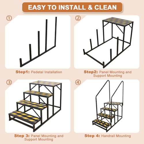 4 Step RV Stairs, Hot Tub Steps, Outdoor Spa Step Ladder with Double Handrail,Portable Economy 5th Wheel Stair for Travel Trailer, Motor Home, Camper and Porch with Non-Skid Tapes - size: RV Stairs - 4 Step with Double Handrail