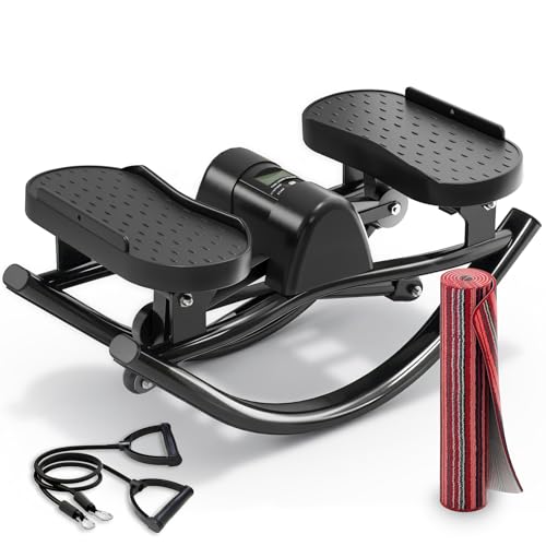FineWay Upgraded Rock Stepper 2.0 for Exercise at Home, Rocking Stepper Side to Side, Low-Impact Knee-Friendly Exercise Machine with Resistance Bands, LCD Monitor & 330 LBS Capacity, Full Body Workout - color: All Black