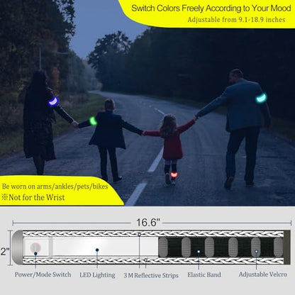 RGB 7 Colors Switchable LED Armband, USB-C Rechargeable, 360° Reflective Running Light for Runners, High Visibility Reflective Running Gear for Joggers Bikers Walkers - color: Weaving