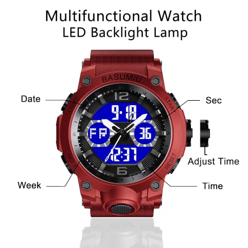 Military Digital Watches for Men Waterproof Work Mens Watch Sports - color: H-Red2
