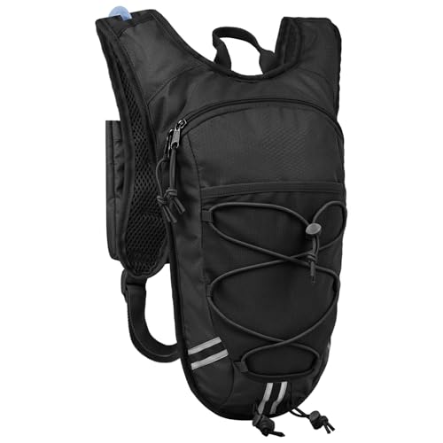 Lightweight Hydration Backpack 2L Water Bladder Pack for Running, Cycling, Hiking – Anti-Theft Water Backpack with Phone Holder, Trekking Pole Holder & Reflective Strips for Men & Women - color: Black