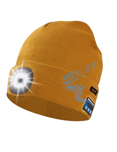 Keains Bluetooth Beanie with LED Light, Gifts for Men Women Dad Husband Him - color: Honey Yellow