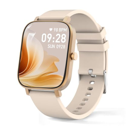 Smart Watch for Men Women Compatible with iPhone Samsung Android Phone 1.69 inch Full Touch Screen IP68 Waterproof Bluetooh Fitness Tracker Heart Rate/Sleep Monitor (Gold) - color: gold