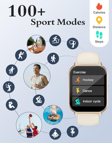 RUIMEN Smart Watches for Women Men (Answer/Make Call, 2 Bands), 1.8", Cream - color: Black-gold
