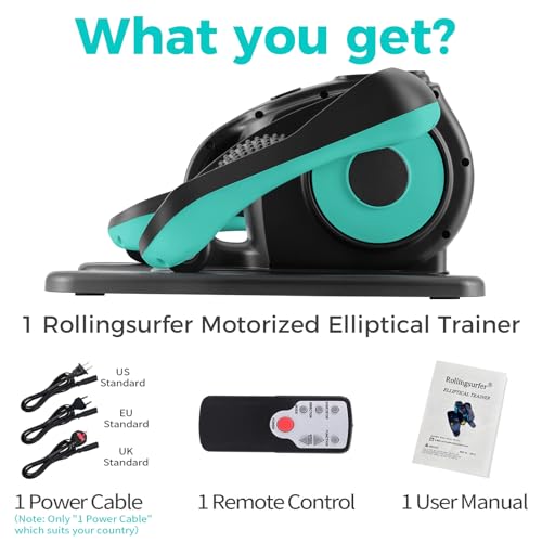 Rollingsurfer Under Desk Elliptical Machine, Electric Leg Exerciser for Seniors, Compact Seated Pedal Exerciser, Portable Elliptical Trainer with Remote and Non-Slip Pedals for Teens Adults