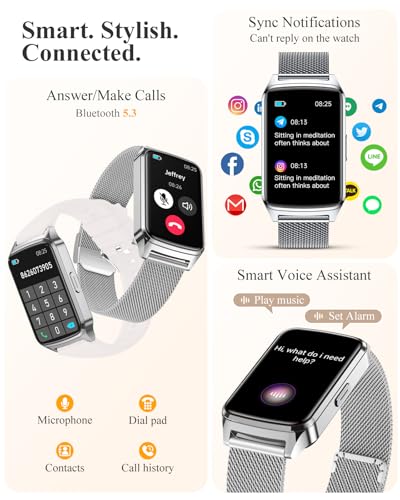 Fitness Tracker Watch for Women Men, Step Counter Compatible with iPhone Android, IP68 Waterproof Activity Tracker with Sleep Monitor, 110+ Sports (Classic, Silver, 1.57)