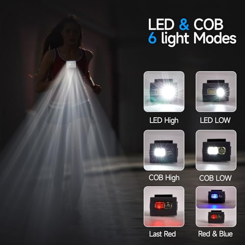 Running Light,USB Rechargeable jogging Light 6 Lighting Modes Strong Magnetic Lights Portable Clip On Running Lights with Runners and Joggers for Hiking,Running,Camping,Outdoor Adventure,1Pack-Grey - color: Grey-1