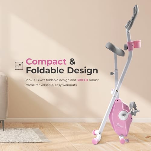 Sunny Health & Fitness Smart Foldable Magnetic X-Bike, Low-Impact Workouts - color: Pink