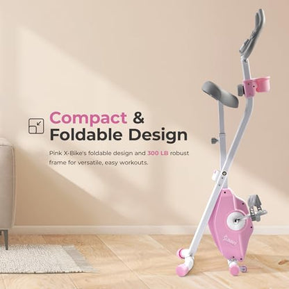 Sunny Health & Fitness Smart Foldable Magnetic X-Bike, Low-Impact Workouts - color: Pink