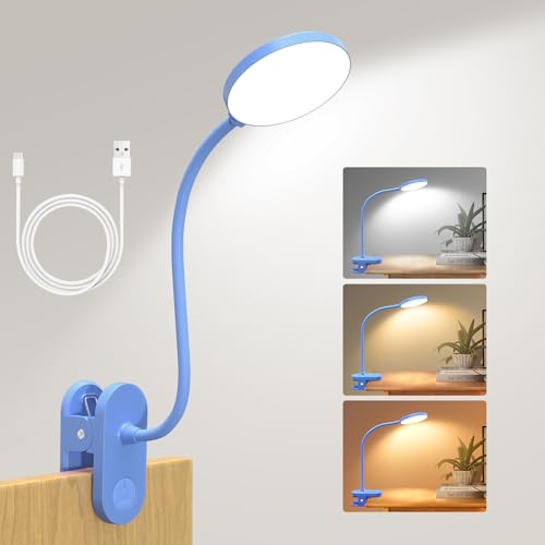 Rechargeable Desk Lamp with Clamp, 97 LED Eye-Care Table Light for Kids Bedroom with 3 Color & 10 Brightness, Cordless Clip on Lamp for Bed Book Reading Crafting Drawing Gaming Puzzle (Blue/4.7'') - color: Blue, size: 4.7''