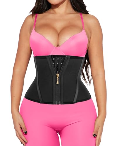 Women Waist Trainer Cincher 3 Straps Tummy Control Body Shaper - color: Black - 9 Inch - 9 Steel Bones - Hook & Zipper, size: X-Small