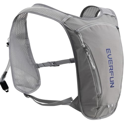 EVERFUN Hydration Backpack Running Vest Small Hiking Water Backpack with 1.5L Water Bladder, Lightweight Reflective Phone Holder Hydro Pack for Trail Running, Biking, Race, Marathons - color: Gray