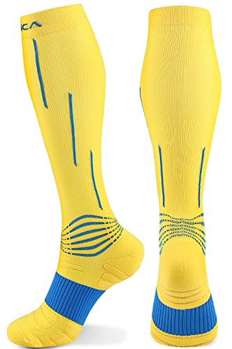 NEENCA Compression Socks, Medical Athletic Calf Socks for Injury Recovery & Pain Relief, Sports Protection—1 Pair, 20-30 mmhg - color: Yellow, size: Small