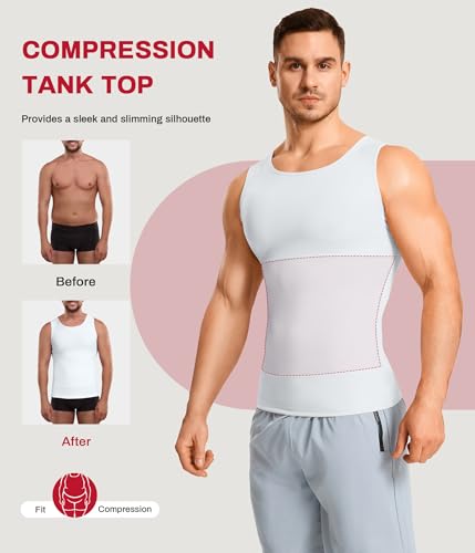 Nebility Shapewear Mens Compression Shirt - Slimming Body Shaper Vest Sleeveless Undershirts Workout Tank Tops - color: White, size: 3X-Large