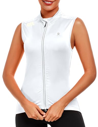 Little Donkey Andy Women's Breathable Cycling Vests full Zip Reflective Sleeveless Jerseys Running Biking Shirts 4 Pockets - color: White, size: X-Large