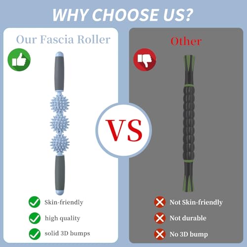 Fascia Muscle Roller, Cellulite Massager Fascia Roller for Cellulite and Sore Muscles, Neck, Leg, Back, Pressure Trigger Point Body Roller Deep Tissue Massage Stick Tools - 3 Massage Balls | Blue - color: Wathet Blue