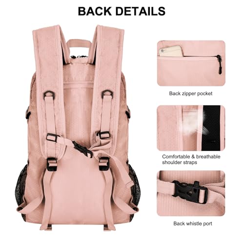 Goloni 45L Foldable Hiking Daypack, Lightweight Water‑Resistant Backpack - color: Pink