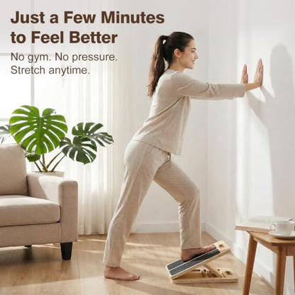 Adjustable Slant Board for Calf Stretching, Wooden Portable Stretcher, Foldable Incline Boards for Calves Ankle Achilles Tendon Knee Heel Muscle Stretch Exercise, Your 10 Minute Solution for Looser Calves