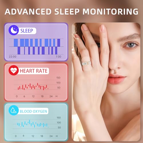 Smart Ring Health Tracker, for men and women, equipped with heart rate monitor, sleep tracker, 8 exercise modes, step counter, 5-7 days battery life, no subscription fee, IP68 waterproof R18 (8) - size: 8