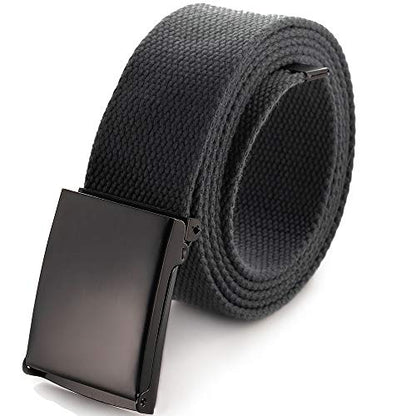 Mile High Life Cut To Fit Canvas Web Belt Size Up to 52" with Flip-Top Solid Black Military Buckle - color: 1 Pack Dark Gray