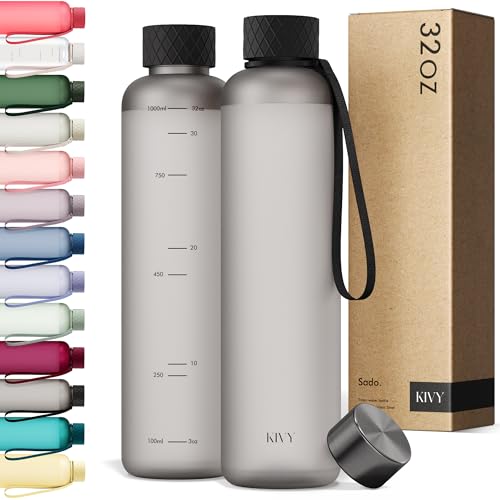 KIVY Slim Water Bottle 32oz Tritan - Lightweight & Shatterproof - BPA-Free - color: 02 Ash Black, size: 32 Ounces