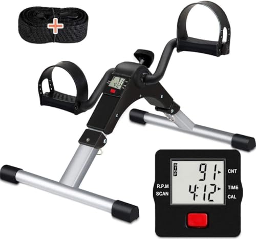 TABEKE Under Desk Bike Pedal Exerciser, Fully Assembled Folding Pedal Exerciser for Arm and Leg Workout, Portable Sitting Desk Cycle with LCD Screen Displays 26526 - color: LightGrey