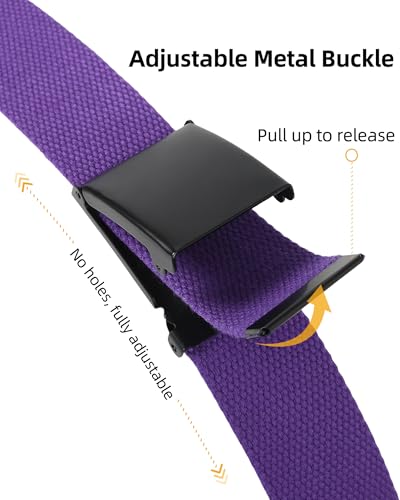 Mile High Life Cut To Fit Canvas Web Belt Size Up to 52" with Flip-Top Solid Black Military Buckle - color: 1 Pack Purple