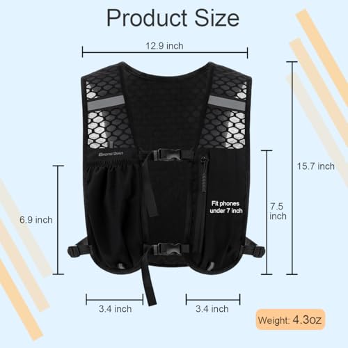 Running Vest Hydration Backpack for Men Women, Lightweight Breathable Hydration Packs, Adjustable Chest Straps Daypack, Reflective Water Running Vest for Marathon, Trail, Hiking, Cycling - color: Black