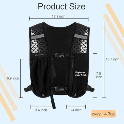 Running Vest Hydration Backpack for Men Women, Lightweight Breathable Hydration Packs, Adjustable Chest Straps Daypack, Reflective Water Running Vest for Marathon, Trail, Hiking, Cycling - color: Black