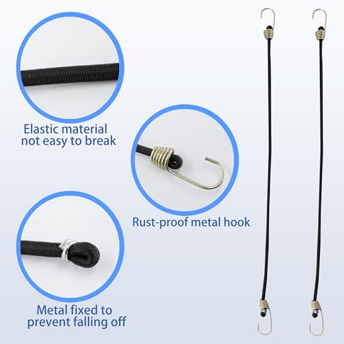 12 Inch Mini Bungee Cords with Hooks, Black Elastic Bungee Cords Heavy Duty Outdoor Tarp Bungee Straps, 10PCS - style: Black-12 Inch