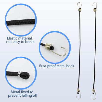 12 Inch Mini Bungee Cords with Hooks, Black Elastic Bungee Cords Heavy Duty Outdoor Tarp Bungee Straps, 10PCS - style: Black-12 Inch