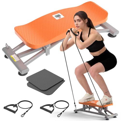 Balancing Machine for Full Body Workout，Simulated Ski Full Body Cardio Workout Equipment，Sliding Ski Simulator with Resistance Bands，Portable Twist Balance Trainer Featuring LCD Display - color: Orange