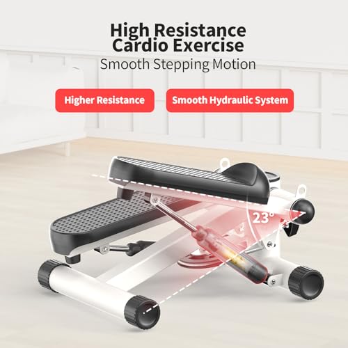 2-in-1 Mini Stepper Machine with Resistance Bands, Compact Under Desk Stair Stepper with Adjustable Hydraulic Resistance, Quiet Low Impact Cardio Stepper with LCD for Home Gym Office