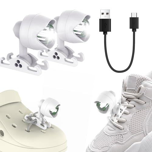 Vergissm Running Lights for Runners, 2PCS Waterproof Sports Shoe Lights, Rechargeable Headlights Compatible with Croc & Sport Shoes, Hands Free Flashlights for Night Running, Dog Walking, Camping - color: White