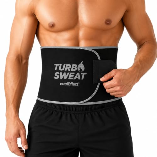TURBOSWEAT Waist Trimmer Belt Women Men, Neoprene Sweat Band, Latex Free, Includes Mesh Wash Bag - color: Black Gray, size: S-M (25.6" - 43.3")