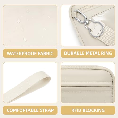 FODOKO Wristlet wallets for Women RFID crossbody bags with 4 Zippers - color: Beige 2