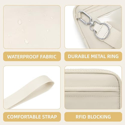 FODOKO Wristlet wallets for Women RFID crossbody bags with 4 Zippers - color: Beige 2