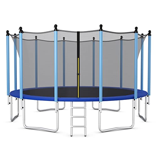 GYMAX Trampoline, 8FT 10FT 12FT 14FT 15FT 16FT Recreational Trampolines w/Safety Enclosure Net & Ladder - ASTM Certificated, Outdoor Trampoline for Kids and Adults - style: Internal-Net 16FT