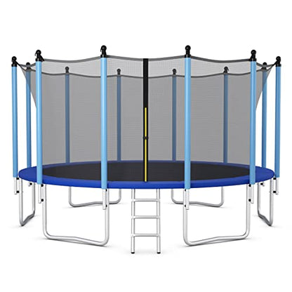 GYMAX Trampoline, 8FT 10FT 12FT 14FT 15FT 16FT Recreational Trampolines w/Safety Enclosure Net & Ladder - ASTM Certificated, Outdoor Trampoline for Kids and Adults - style: Internal-Net 16FT