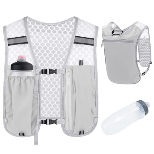 Running Vest for Women Men, Adjustable Lightweight Hydration Vest with 500ml Soft Flask, Breathable Backpack for Trail Race Hiking Cycling Climbing Jogging Marathon
