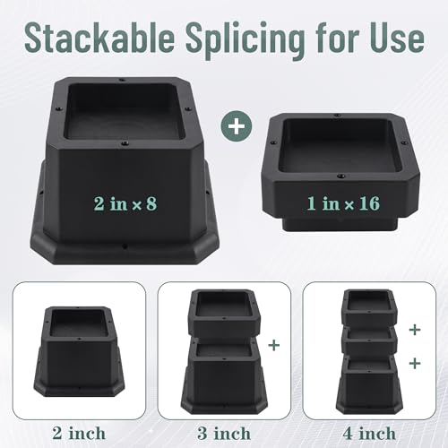 BTSD-home Adjustable Bed Risers 2, 3 or 4 Inch - color: 2,3,4 Inch, size: 8 Pack