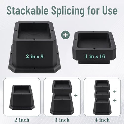 BTSD-home Adjustable Bed Risers 2, 3 or 4 Inch - color: 2,3,4 Inch, size: 8 Pack