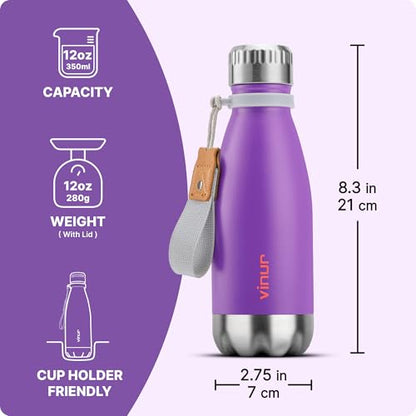Small Water Bottle-12 oz Leak Proof Stainless Steel Water Bottle for Purse - color: Purple, size: 12 Ounces